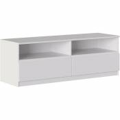 Meuble de salon pour TV 160 cm Blanc mat avec deux tiroirs et deux compartiments Série Oslo | Blanc