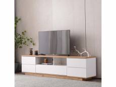 Meuble tv scandinave 180 cm, en bois, naturel blanc