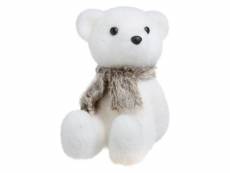 Paris prix - statuette déco ours assis "polaire" 19cm blanc