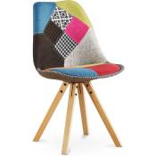 Patchwork Style - Chaise de Salle à Manger - Revêtement Patchwork - Simona Multicolore - Bois de hêtre, pp, Lin - Multicolore