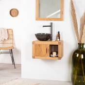 Petit meuble de salle de bain suspendu 50 cm en teck massif Rétro - Marron