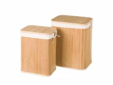 Set de 2 paniers à linge rectangulaires bambou intérieur