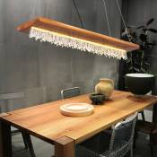 Suspension bois maison de campagne led suspension table à manger Lampe en bois avec rideaux en cristal, métal noir plastique, 1x led 25 watts 1546