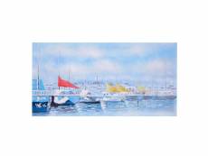 Tableau peinture à huile, bateaux, peint à la main à 100%, toile de décoration murale xl ~ 140x70cm