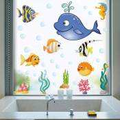 Xinuy - Sous les décalcomanies murales de poisson de mer pour les dauphins de salle de bain des enfants et des tout-petits, les coraux et plus