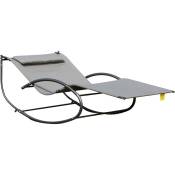 Bain de soleil transat à bascule 2 places design contemporain assise dossier ergonomiques oreiller fourni métal noir textilène gris - Gris