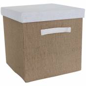 Box And Beyond - Boite de rangement en jute naturelle - Couvercle et poignée en polycoton blanc - 31x31x31cm