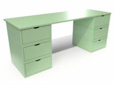 Bureau long en bois 6 tiroirs cube vert pastel BUR6T-VP