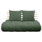 Canapé lit futon shin sano vert olive pin massif couchage 140200 cm. - vert