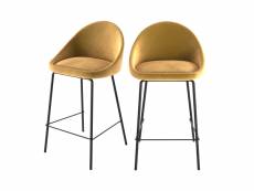 Chaise de bar mi-hauteur misty en velours jaune 65 cm (lot de 2)