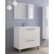 Dmora - Meuble sous plan Hayward, Armoire de toilette, Armoire avec 2 tiroirs et miroir, évier non inclus, cm 80x45h80, Blanc brillant, avec