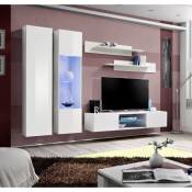 Ensemble Meuble TV FLY O5 avec LED. Coloris blanc. Meuble suspendu design pour votre salon. - Blanc