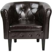 Fauteuil chesterfield avec repose pied en synthétique avec éléments décoratifs touffetés chaise cabriolet tabouret pouf meuble de salon marron