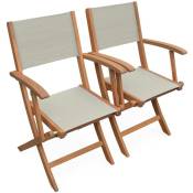 Fauteuils de jardin en bois et textilène - Almeria Gris taupe - 2 fauteuils pliants en bois d'Eucalyptus huilé et textilène - Gris taupe