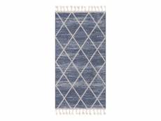 Flät - tapis géométrique à franges tressées bleu et crème 80x300cm art-2646-blue-80x300
