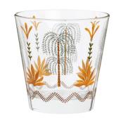 Gobelet en verre transparent motifs palmes multicolores