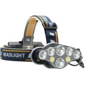 Lampe frontale led rechargeable 8 modes, lampe frontale super lumineuse, 8 LEDs, avec voyant d'avertissement, usb et 2 piles étanches, pour camping,
