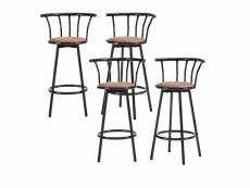 Lot 4 tabourets de bar bistrot noirs avec assise marron hauteur d'assise 74 cm