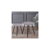 Lot de 2 tables basses ronde 48 et 40 cm plateau effet granit gris