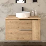 Meuble de salle de bain sans miroir avec vasque à poser ronde king - 80cm - Roble (chêne clair)