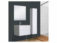 Meuble salle de bain 60 cm + colonne blanc + miroir