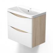 Meuble simple vasque 60cm, meuble salle de bain blanc et Chêne Wota