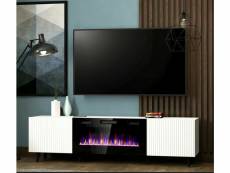 Meuble tv blanc 180x49x40cm avec cheminée chauffante