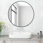 Miroir de salle de bain rond sans éclairage Noir 50 cm Miroir mural avec cadre en plastique noir Miroir rond décoratif bord noir