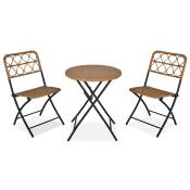 Outsunny Ensemble salon de jardin 2 chaises et table pliables aspect résine tressée acier 60 x 60 x 71 cm bois naturel