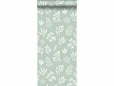 Papier peint fleurs au style scandinave vert menthe et blanc - 139085 - 0,53 x 10,05 m 139085