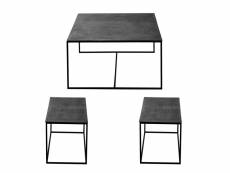 Set de 3 tables gigognes noires 80x80x45 et 75x39x41 cm