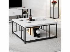 Table basse carrée olliana 90x90cm bois blanc et métal