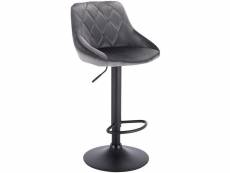 Tabouret de bar siège bien en velours -chaise de bar-hauteur réglable pieds en métal-gris foncé