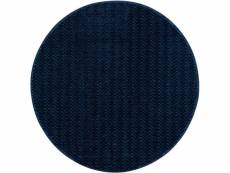Tara - tapis rond uni bleu à relief chevron 200x200cm