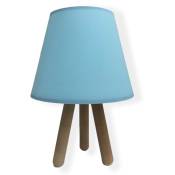 WELLHOME Lampe de table, socle en bois Couleur BLEU Naturel 36x22x22 cm - "COMO" - BLEU Naturel