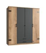 Armoire 4 portes décor chêne et graphite- L180 cm