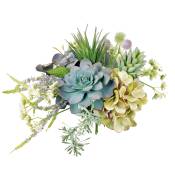 Bouquet de succulentes et eucalyptus artificiel vert et blanc H33