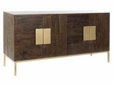 Buffet meuble de rangement en bois de manguier coloris marron et métal doré - longueur 147 x hauteur 75 x profondeur 43 cm