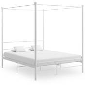 Cadre de lit à baldaquin Blanc Métal 160x200 cm