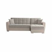 Canapé-lit d'angle en éco-cuir et tissu gris tourterelle
