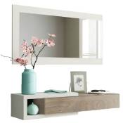 Capaldo - Kit meuble d'entrée 1 tiroir + 1 miroir 'midi' blanc et bois - Séjour