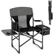 Chaise de camping pliante avec table latérale et sac isotherme charge 180kg sac de rangement sangle portable noir - Noir