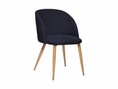 Chaise fauteuil de table en velours côtelé bleu encre et pieds en métal - atmosphera