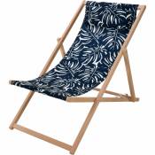 Chaise longue pliante chilienne bleue feuillage 97x55x85cm