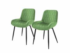 Chaises de salle à manger avec dossier & accoudoirs lot de 2 vert revêtement velours avec pieds métal ml-design