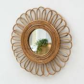 Decoclico Factory - Miroir rond fleur vintage en rotin naturel 48 cm - Moka - Bois clair