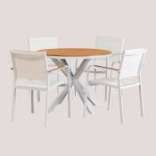 Ensemble avec une Table Ronde (Ø100 cm) et 4 Chaises de Jardin Archer Sklum Blanc - Blanc