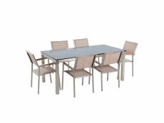 Ensemble de jardin table en verre noire et 6 chaises beiges grosseto 59879