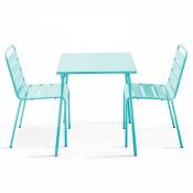 Ensemble table de jardin carrée et 2 chaises acier turquoise - Palavas - Bleu Turquoise