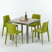 Grand Soleil - Table carrée beige + 4 chaises colorées
